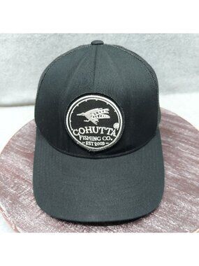 Cohutta‎ Fishing Co. Black Mesh Snapback Trucker Hat With Embroidered Logo Patch